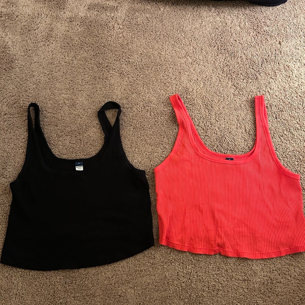 Cropped Black and Hot Pink Ribbed Tank Tops
